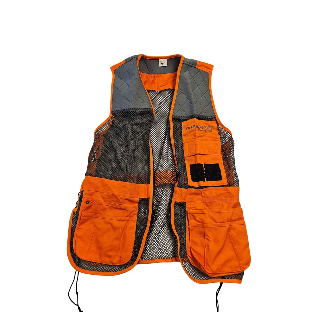 Champion Shooting Gear Mesh Hunting Vest Blaze Orange Grey Quilted Padded M/L‎